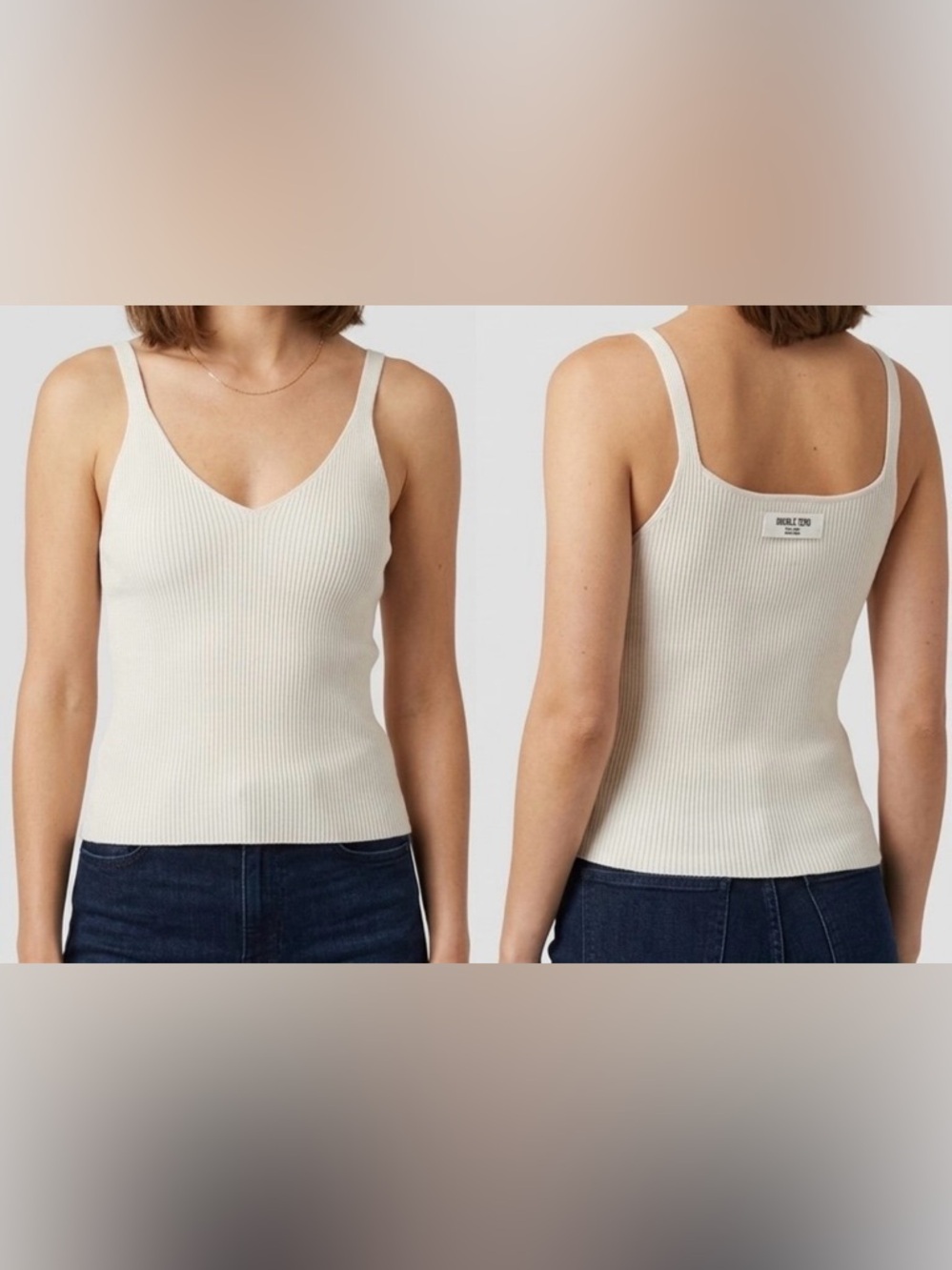 NWT Double Zero Ribbed V-Neck Camisole Tank - Cream/Ivory